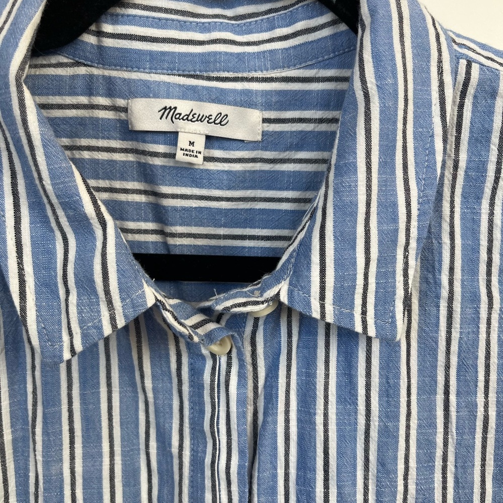MADEWELL Blue/White Striped Button Shirt - Picture 3 of 4